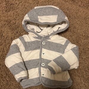 Cozy Gray and White Striped Baby Button Up Jacket